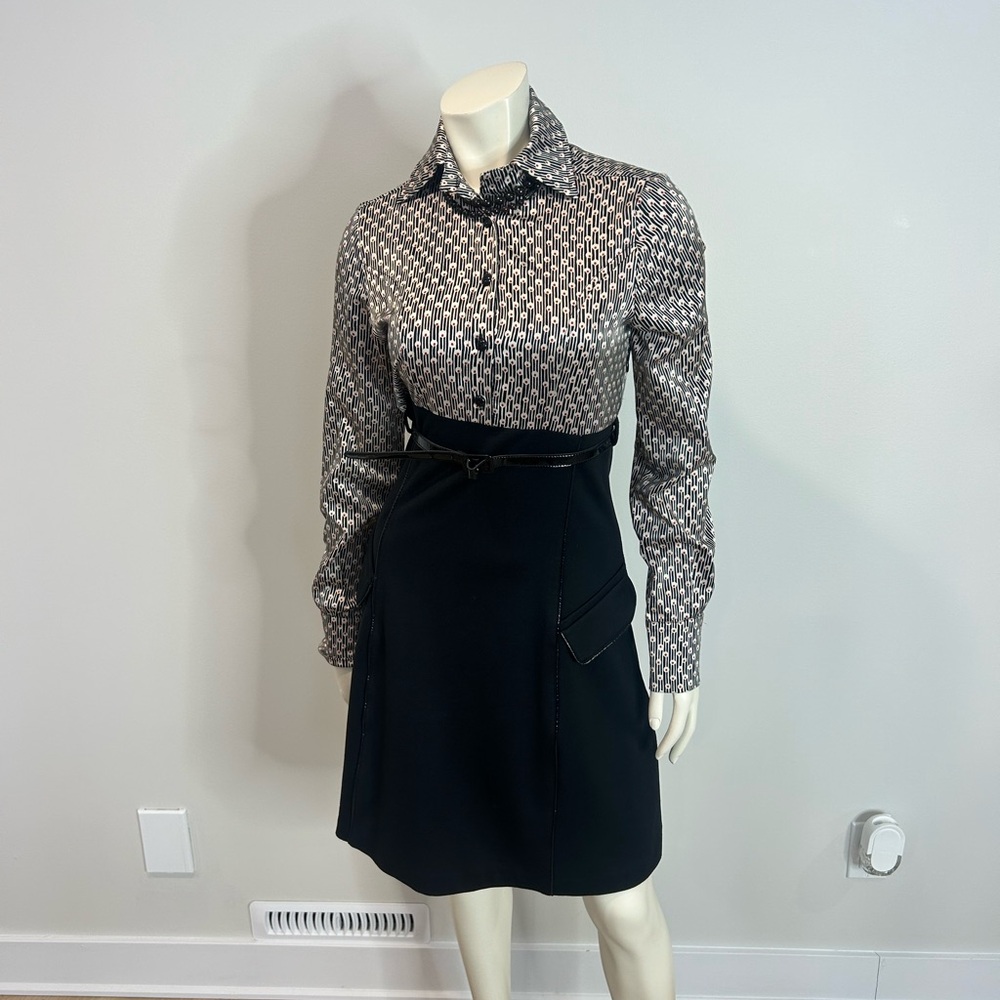 Gorgeous Vanity Black and Grey Patterned Midi Dress with belt and pockets❤️S